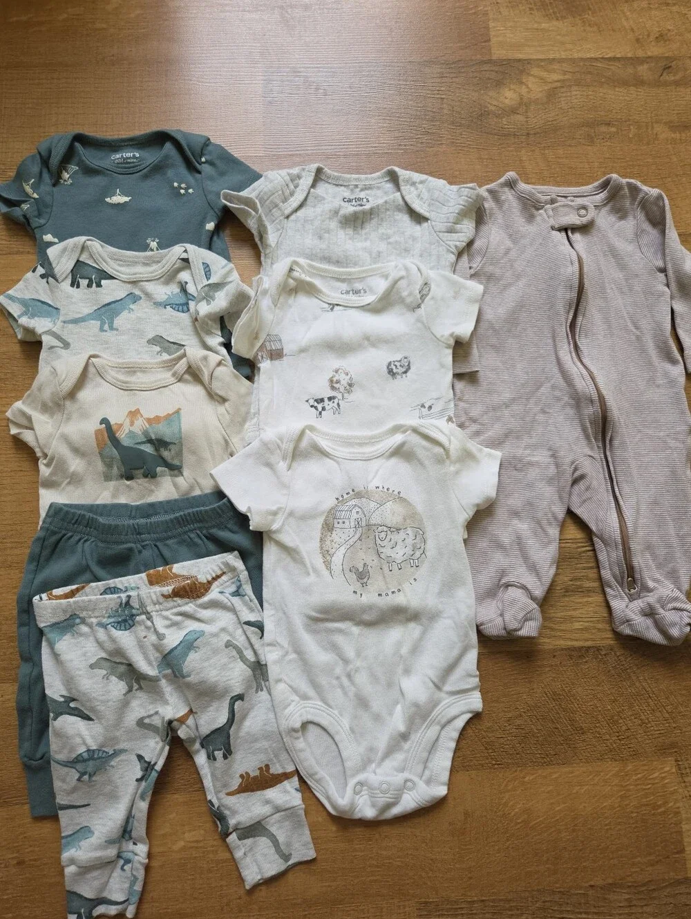 Carter's Baby Clothes Lot - Matching Sets & Zipper Footie - Dinosaurs, Farm